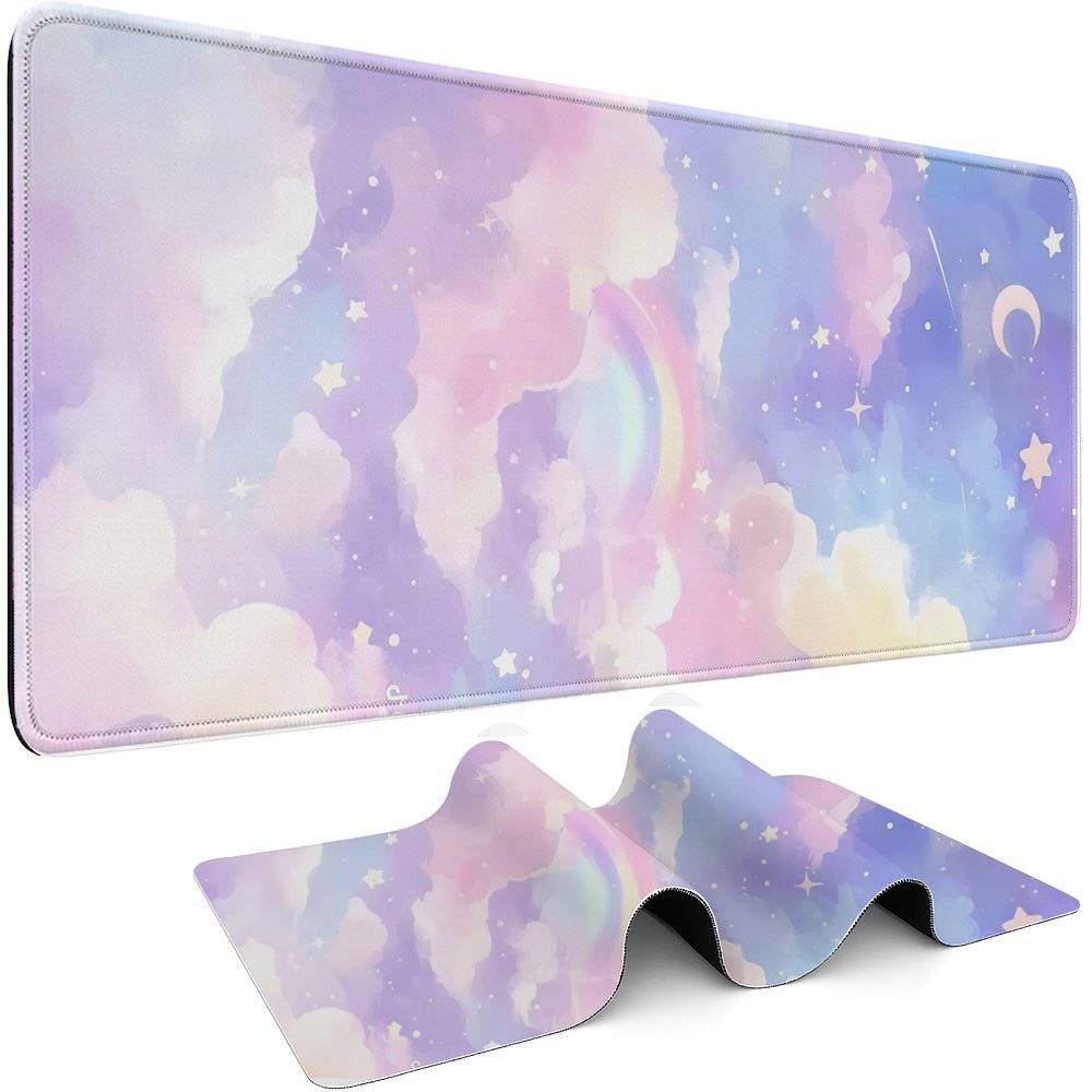 Pc Gaming Cloud - Pastel Rainbow Cloud Stars Extended Gaming-muismat